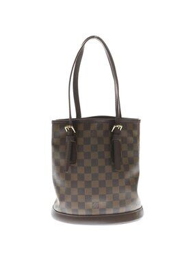 Louis Vuitton Damier Marais Leather Bucket Handbag Gold Brown